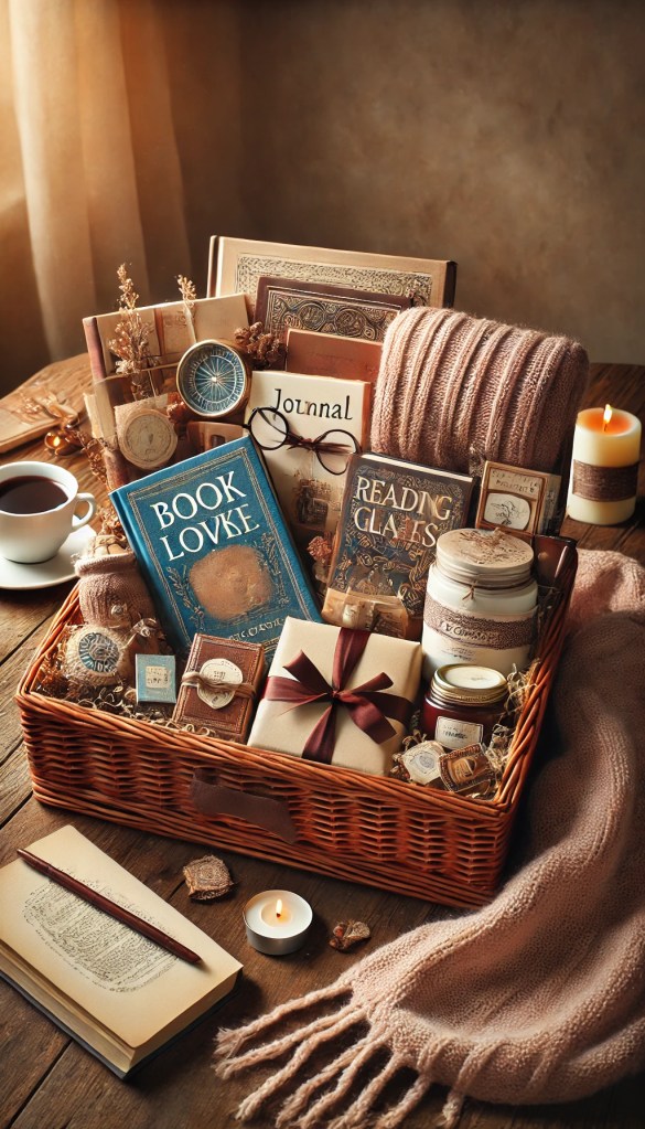 a book-themed basket 