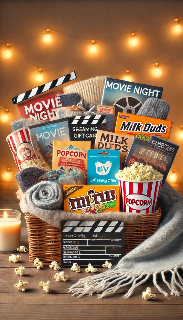 Movie night themed gift basket